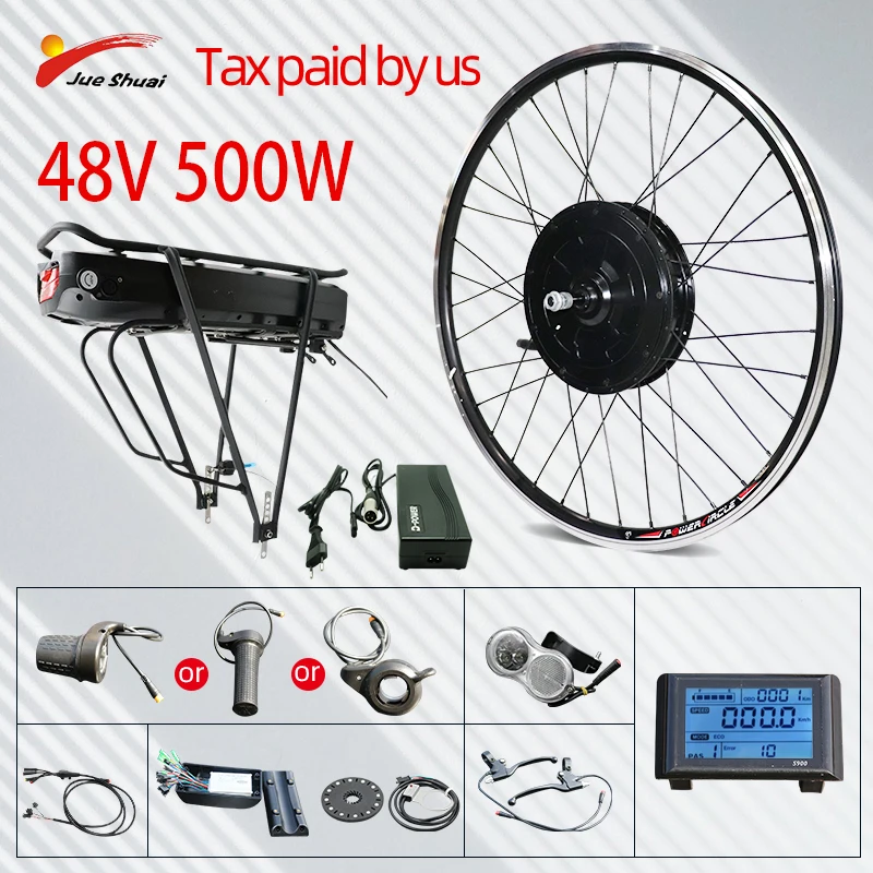 

Jueshuai Electric Bicycle Conversion Kit 48V500W ebike Rack Conversion Kit with 21A Battery 26inch 700C